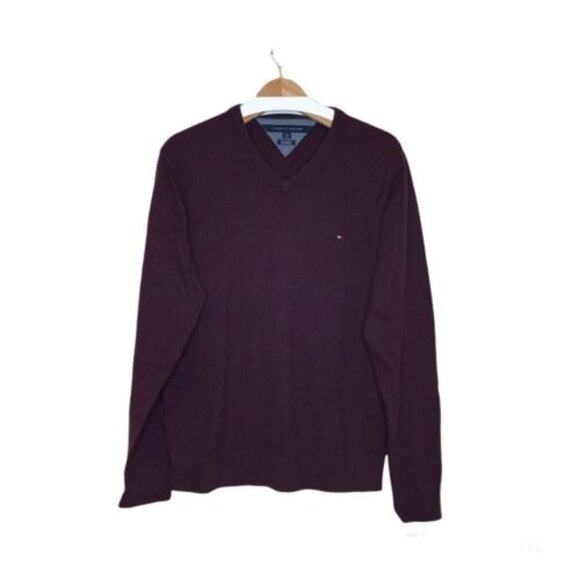 Tommy Hilfiger Size L Mens Cotton Cashmere‎ Blend Pullover Sweater Burgundy Wine - Picture 1 of 8